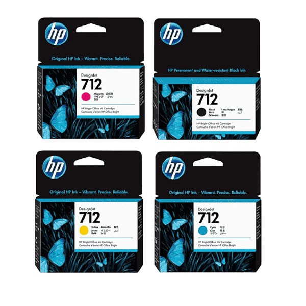 HP 712 Full Set 4 Color Original DesignJet Inkjet Cartridge
