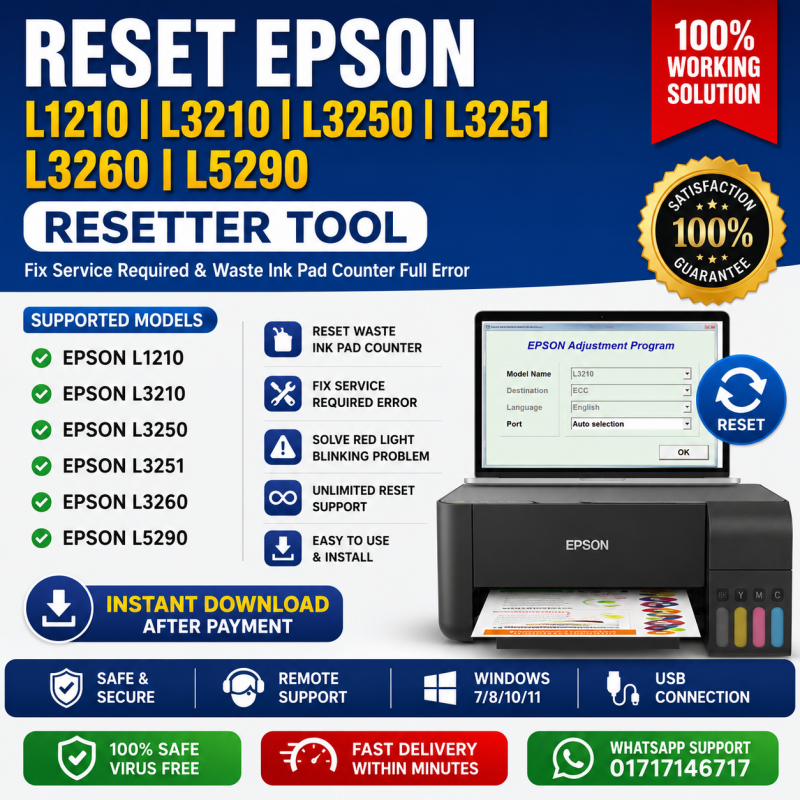 Epson Resetter Tool for L1210, L3210, L3250, L3251, L3260 & L5290